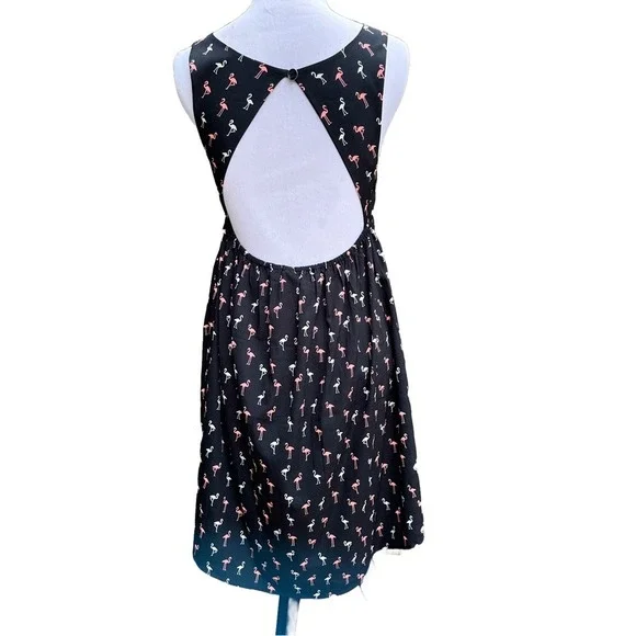 Roxy Black Flamingo V-Neck Empire Waist Cutout Back Mini Dress Coastal Kitsch Sm - Picture 6 of 6